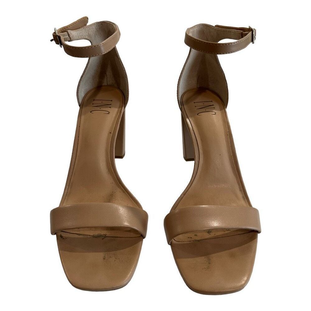 INC INTERNATIONAL CONCEPTS Women's Dark Almond Lexini Block Sandal Heels Size 8